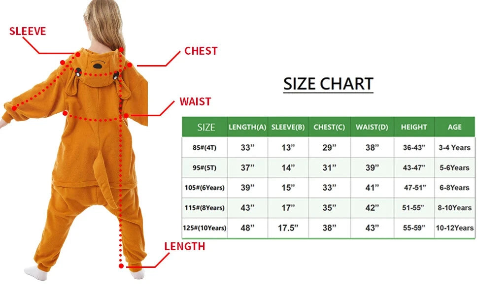 Kids Kangaroo Soft One-piece Pajamas Halloween Christmas Cute Cosplay Costumes