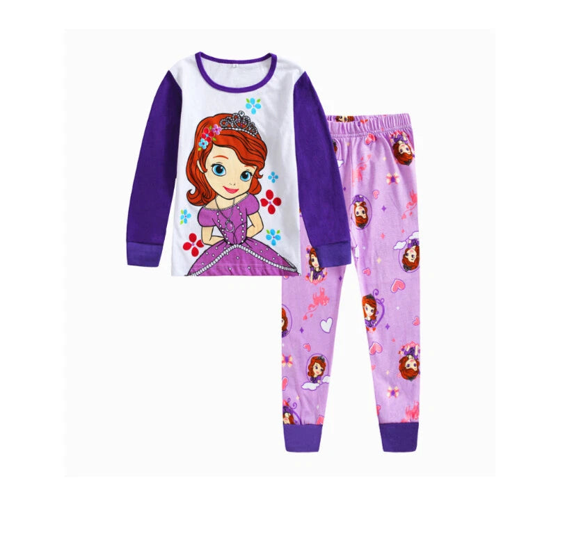 NEW Disney Cartoon Print Girls Long Sleeve 2-Piece Set Pajama