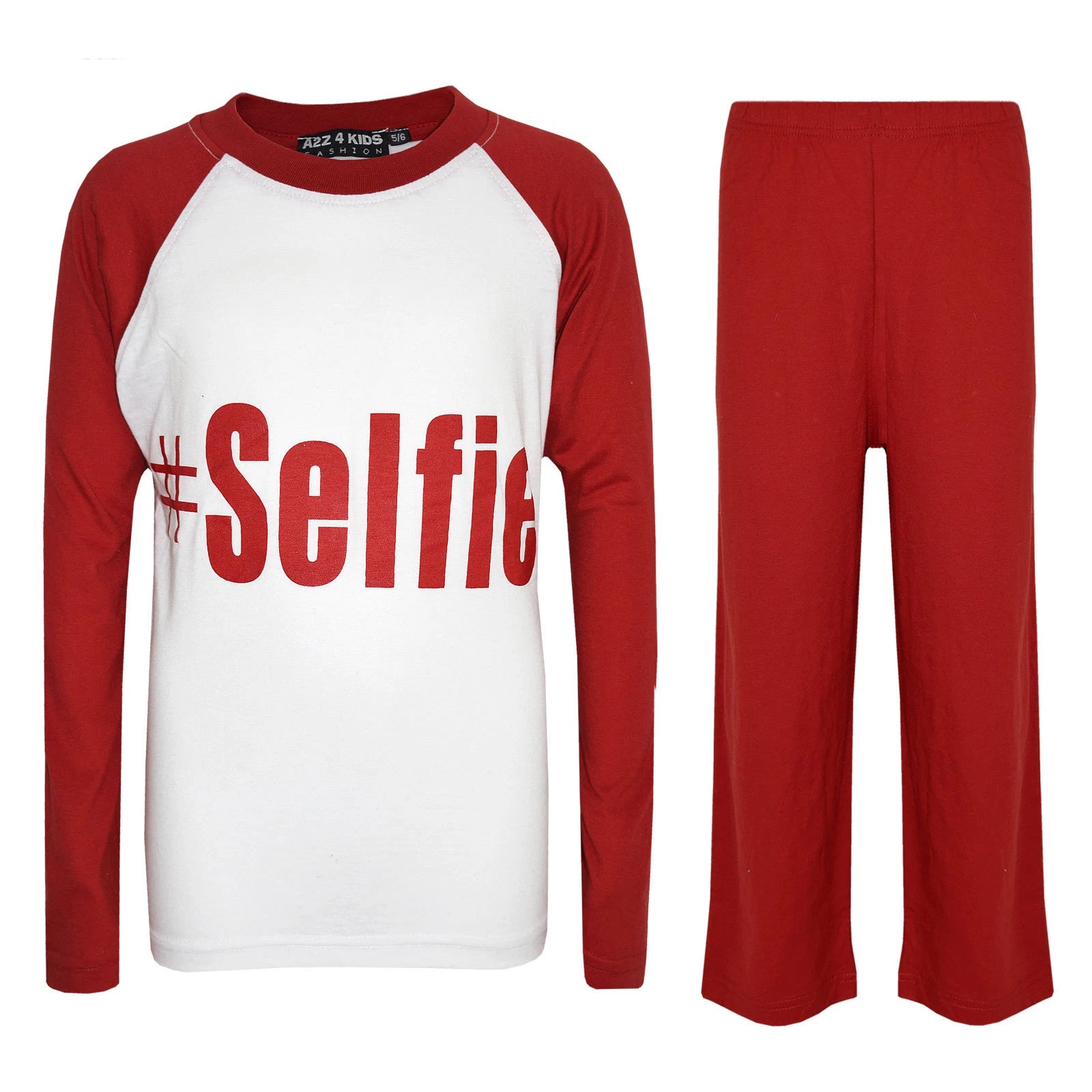 Kids Girls PJ's " #SELFIE " Printed Stylish Red Pyjamas Loungewears 5-13 Years