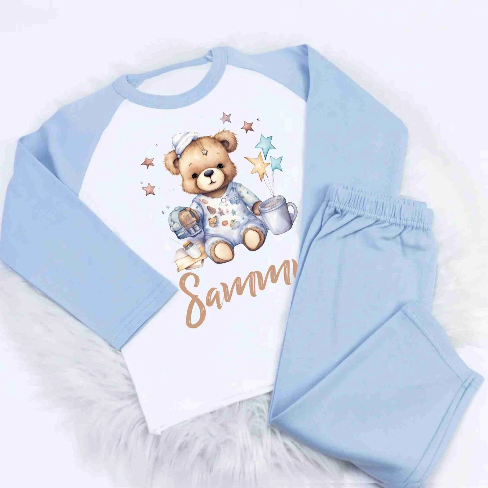 Personalised Boys girls Baby Childrens CUTE BEAR pm5 PJ loungewear pyjamas