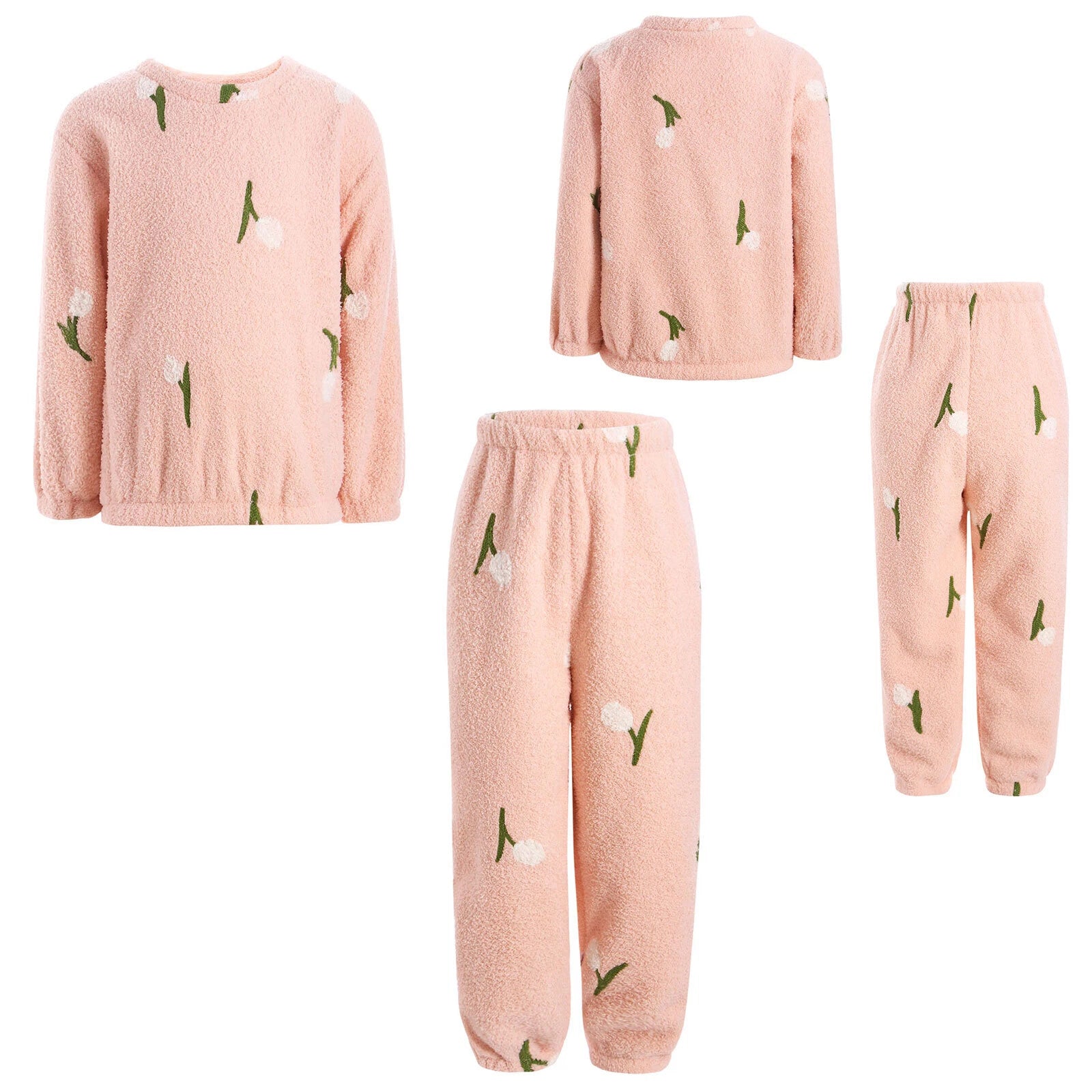 Kids Pyjamas Fleece Nightwear Elastic Waist Pyjama Set Warm 2 Piece-