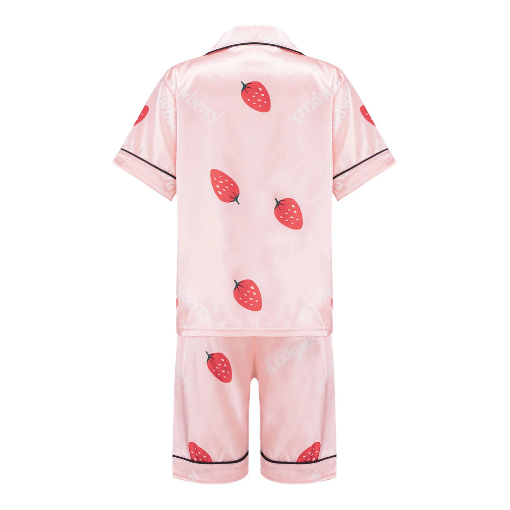 Boys Girls Pajamas Set Sleepwear Button Closure Top Shorts Nightwear Loungewear