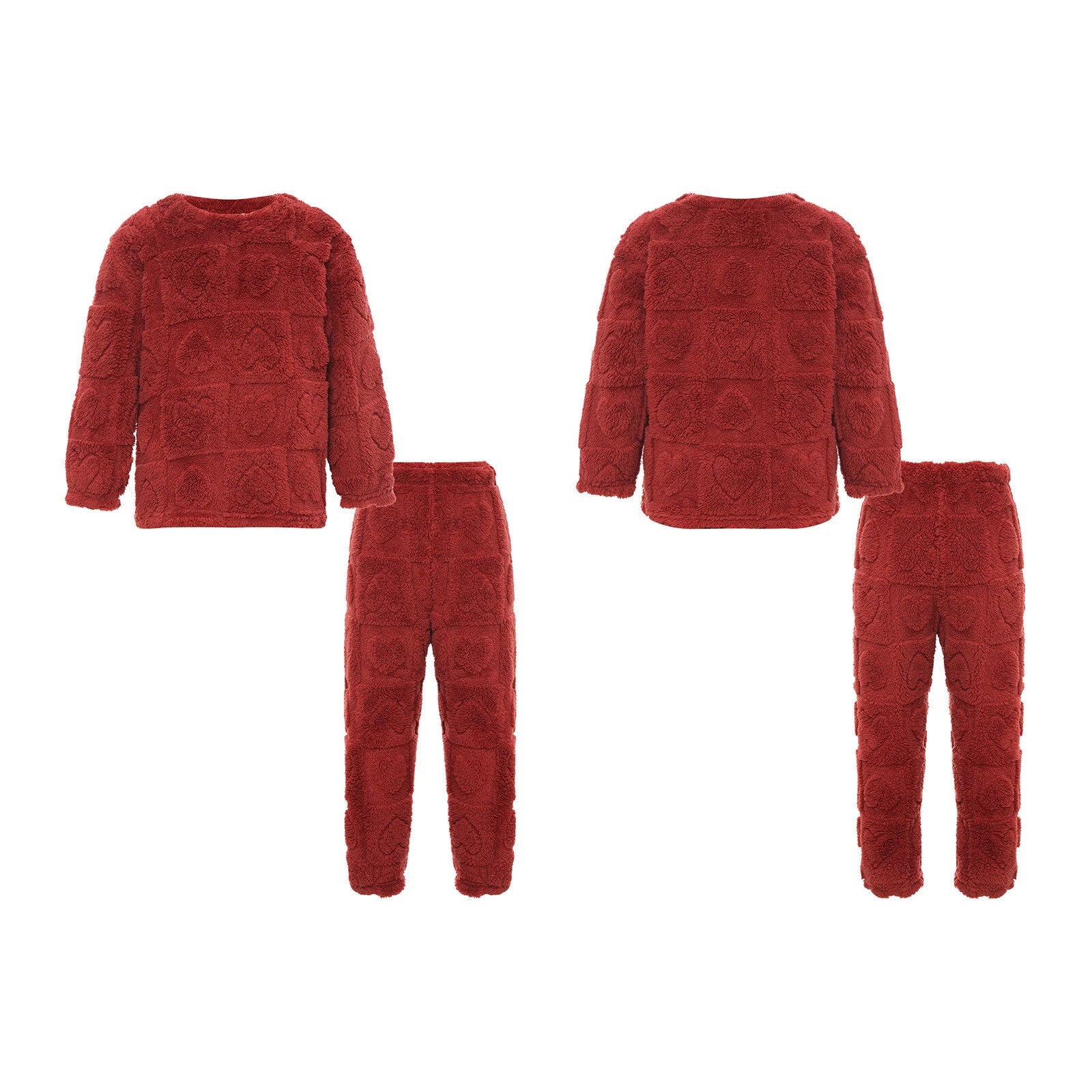 Kids Boys Girls Homewear Round Neck Tops With Pants Solid Color Pajamas Set