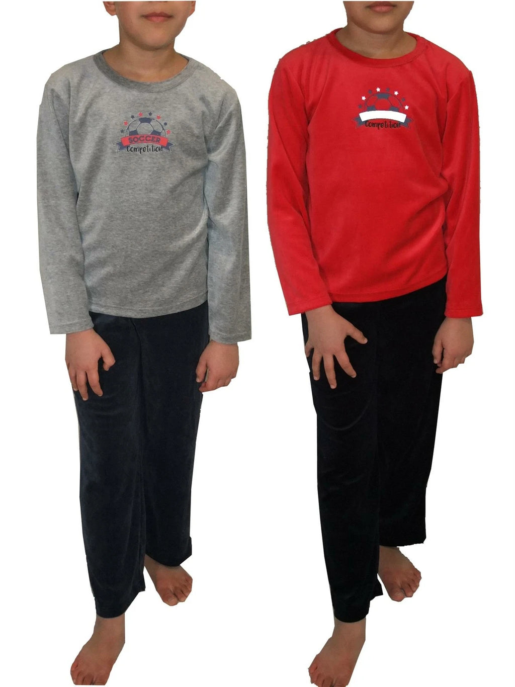 Boys Pyjama Set Velvet Soccer Motif Long Sleeve 2 to 10 Years Cosy PJ's