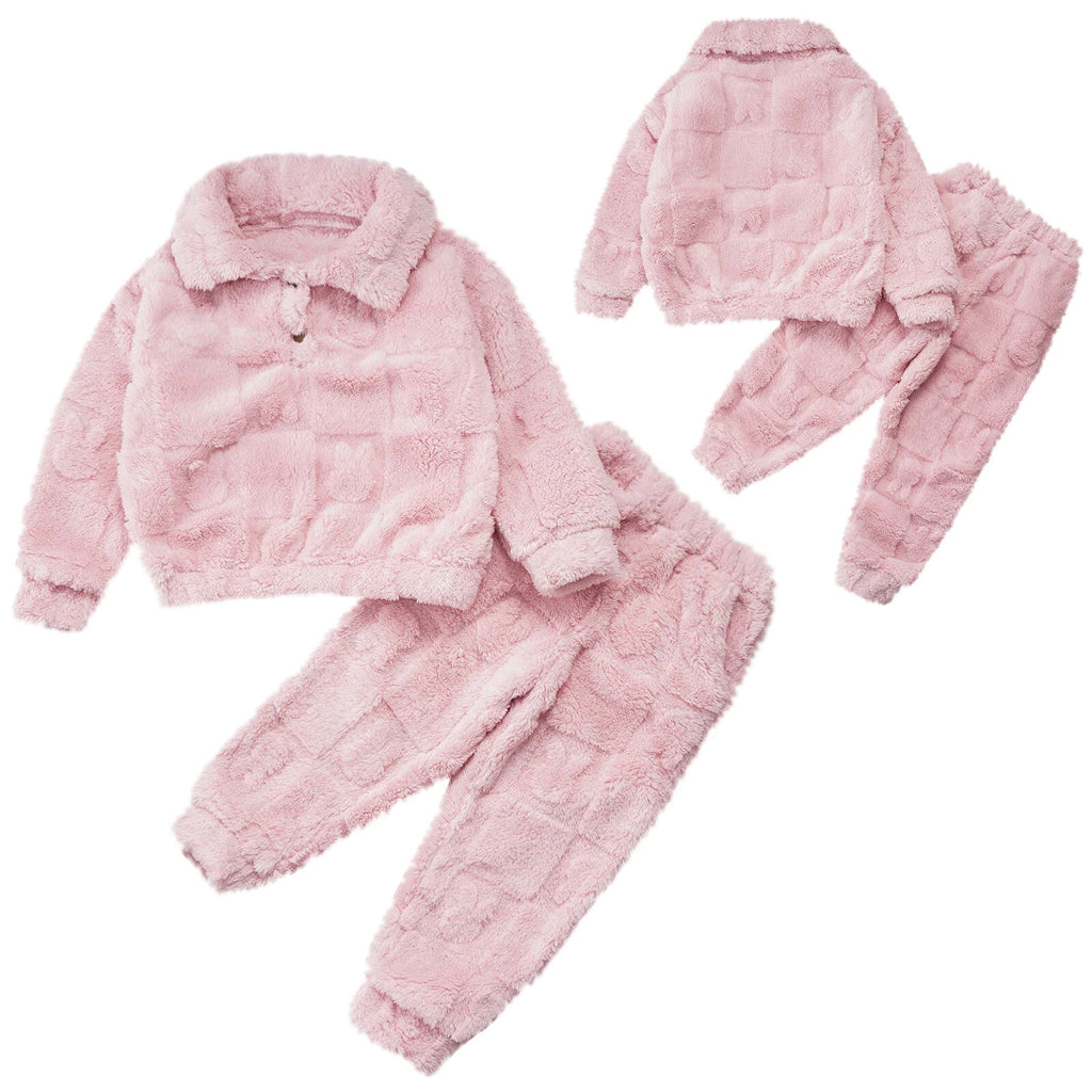Kids Set Casual Pajamas Winter Sleepwear Elastic Waistband Top With Long Pants