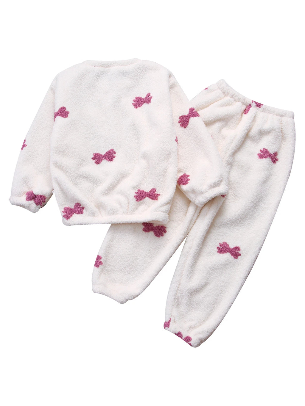 Kids Pyjamas Fleece Nightwear Elastic Waist Pyjama Set Warm 2 Piece-
