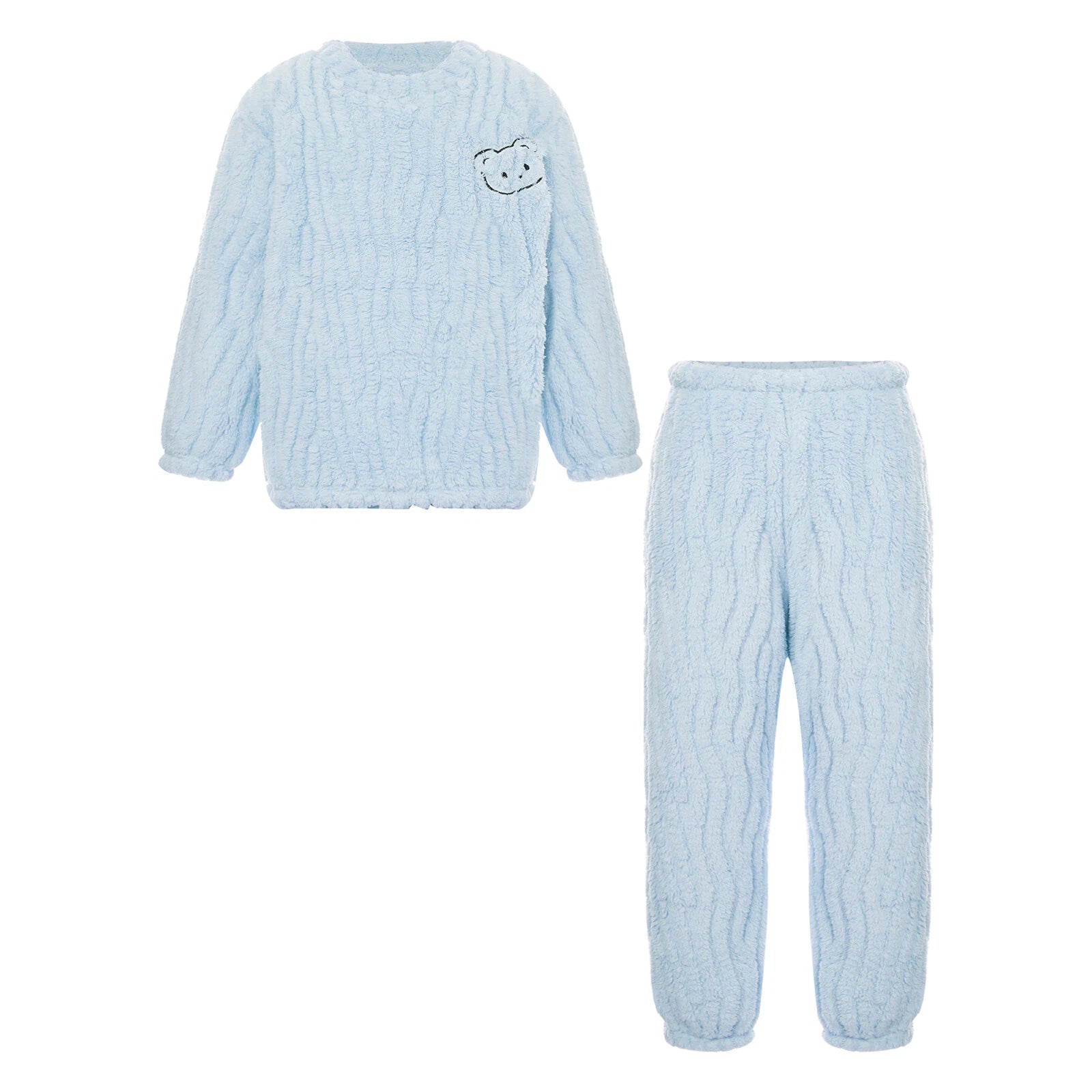 Kids Pajamas Set Flannel Sleepwear Bear Tops Pullover with Plush Pants Trousers