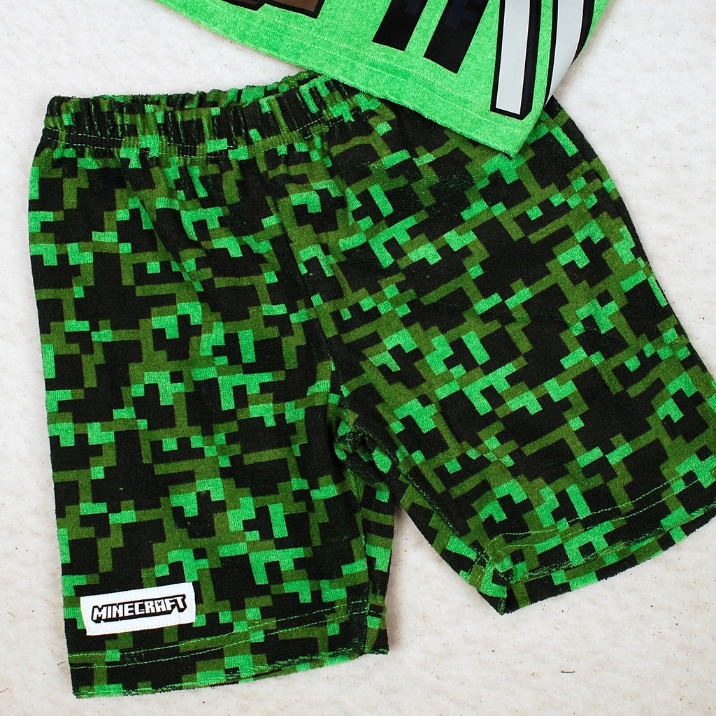 Boys Minecraft Towelling Set Pyjama Leisure Loungewear T Shirt Shorts 7-14 Yrs