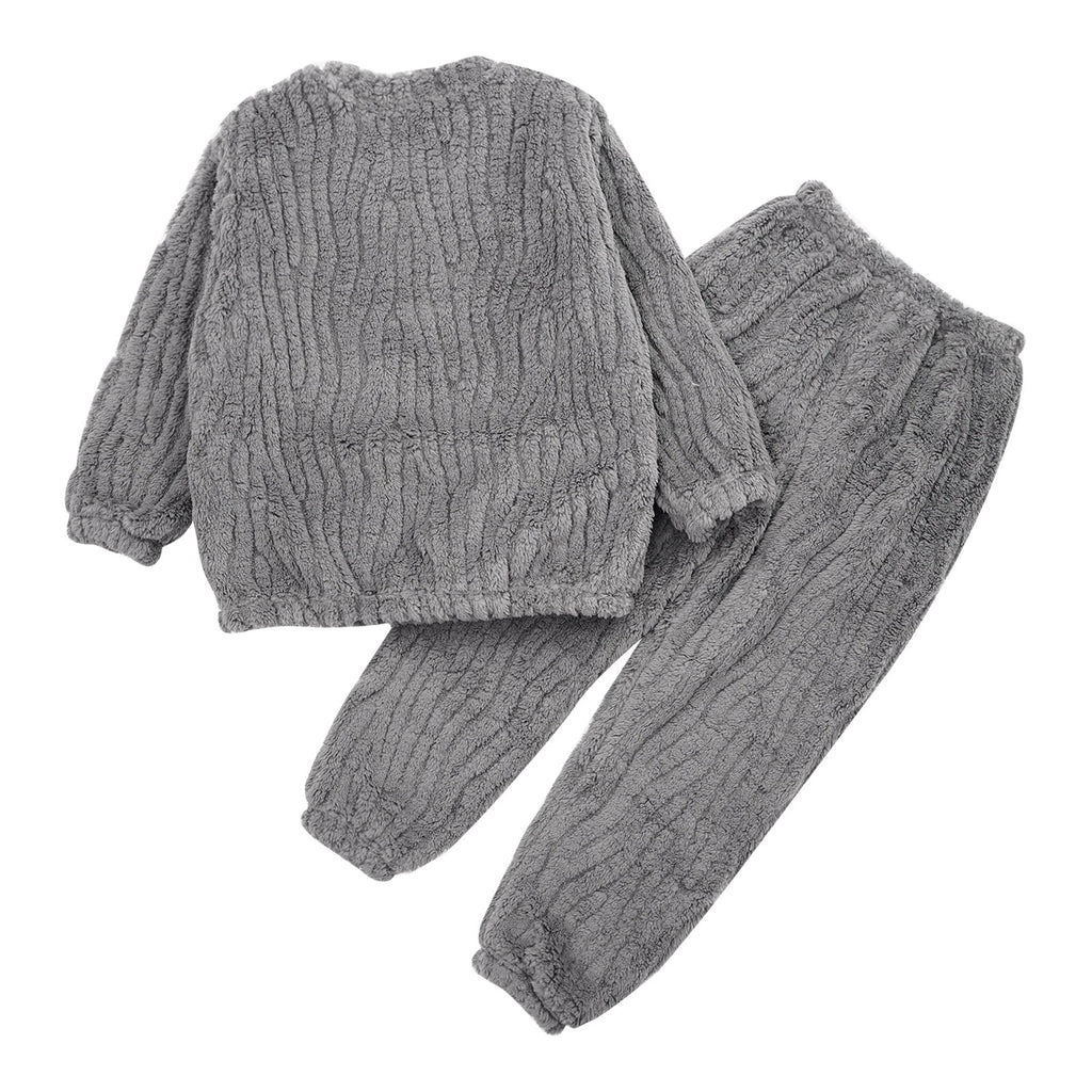 Kids Pajamas Set Flannel Sleepwear Bear Tops Pullover with Plush Pants Trousers