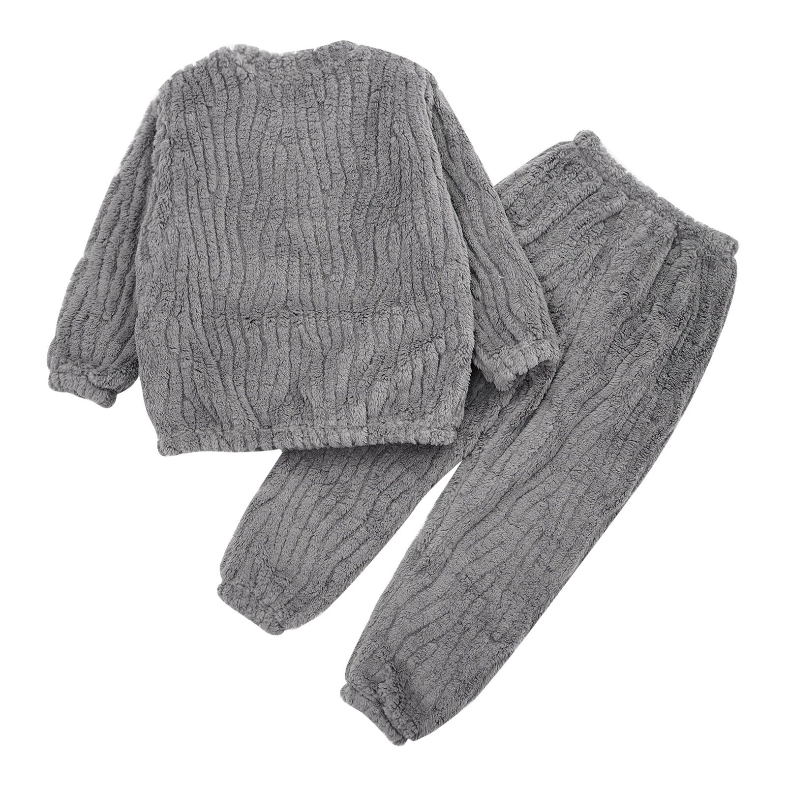 Kids Pajamas Set Flannel Sleepwear Bear Tops Pullover with Plush Pants Trousers