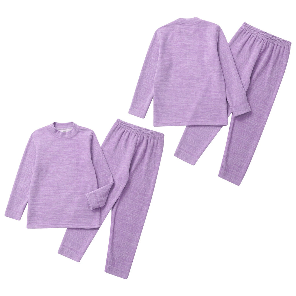 Girls Boys Pajamas Unisex Base Layer Suit Mock Neck Thermal Underwear Set Warm
