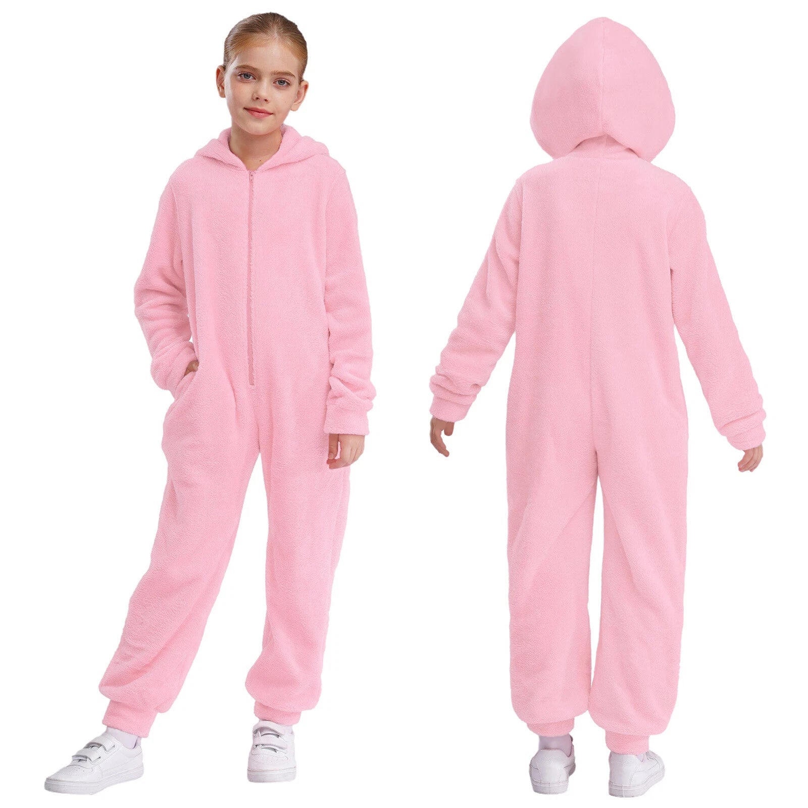 Unisex Kids Fleece Hooded Jumpsuit for Boys Girls Zip-up One Piece Pjs Sleepwear