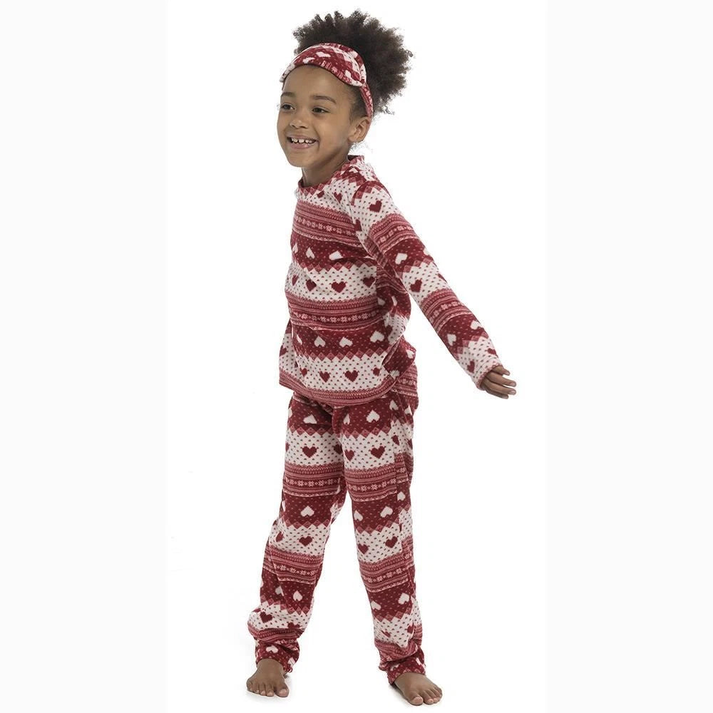 Kids Girls Soft Fleece Twosie Red Pyjamas With Eye Mask Comfortable PJS 7-13 Yrs