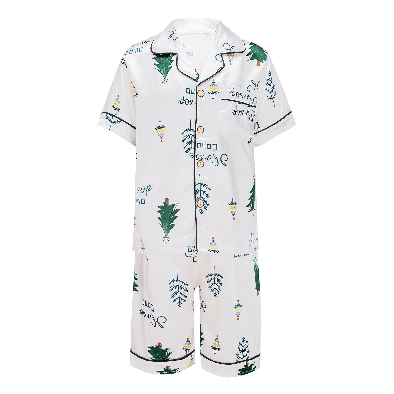 Boys Girls Pajamas Set Sleepwear Button Closure Top Shorts Nightwear Loungewear