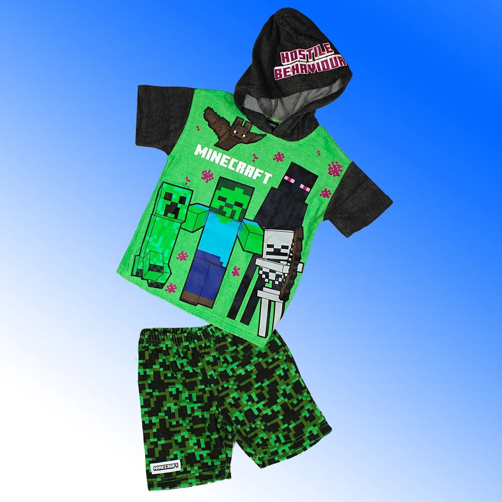 Boys Minecraft Towelling Set Pyjama Leisure Loungewear T Shirt Shorts 7-14 Yrs