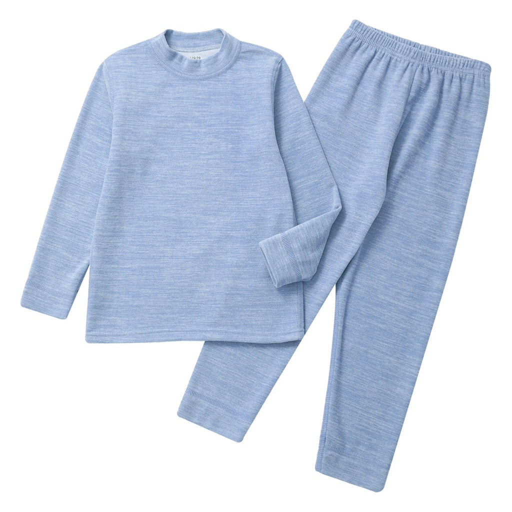 Girls Boys Pajamas Unisex Base Layer Suit Mock Neck Thermal Underwear Set Warm