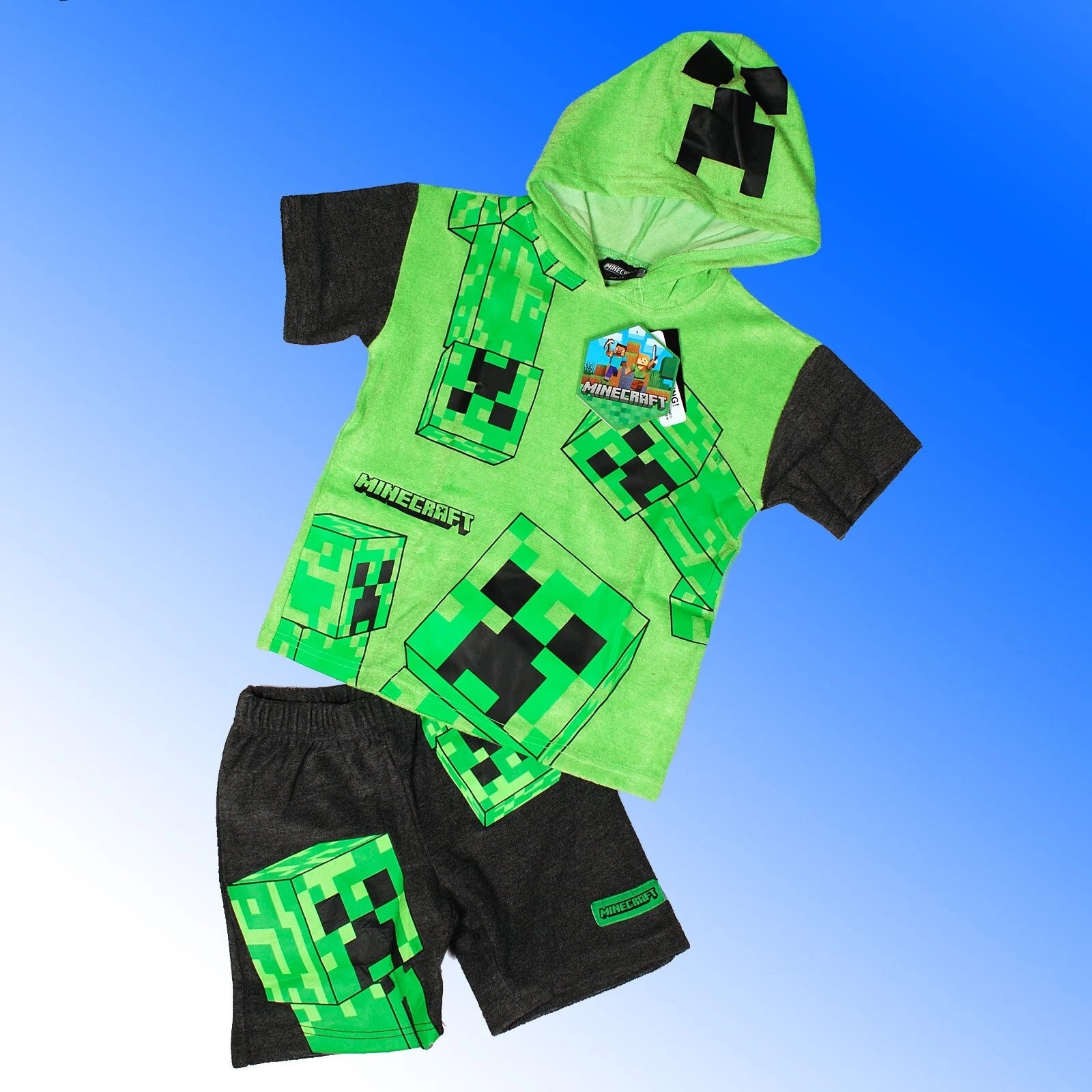 Boys Minecraft Towelling Set Pyjama Leisure Loungewear T Shirt Shorts 7-14 Yrs