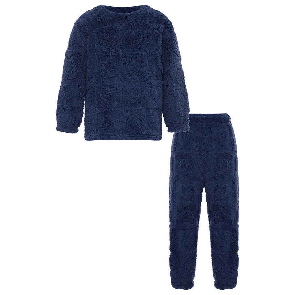 Kids Boys Girls Homewear Round Neck Tops With Pants Solid Color Pajamas Set