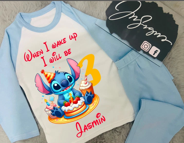 Personalised Stitch  Theme childrens birthday pyjamas