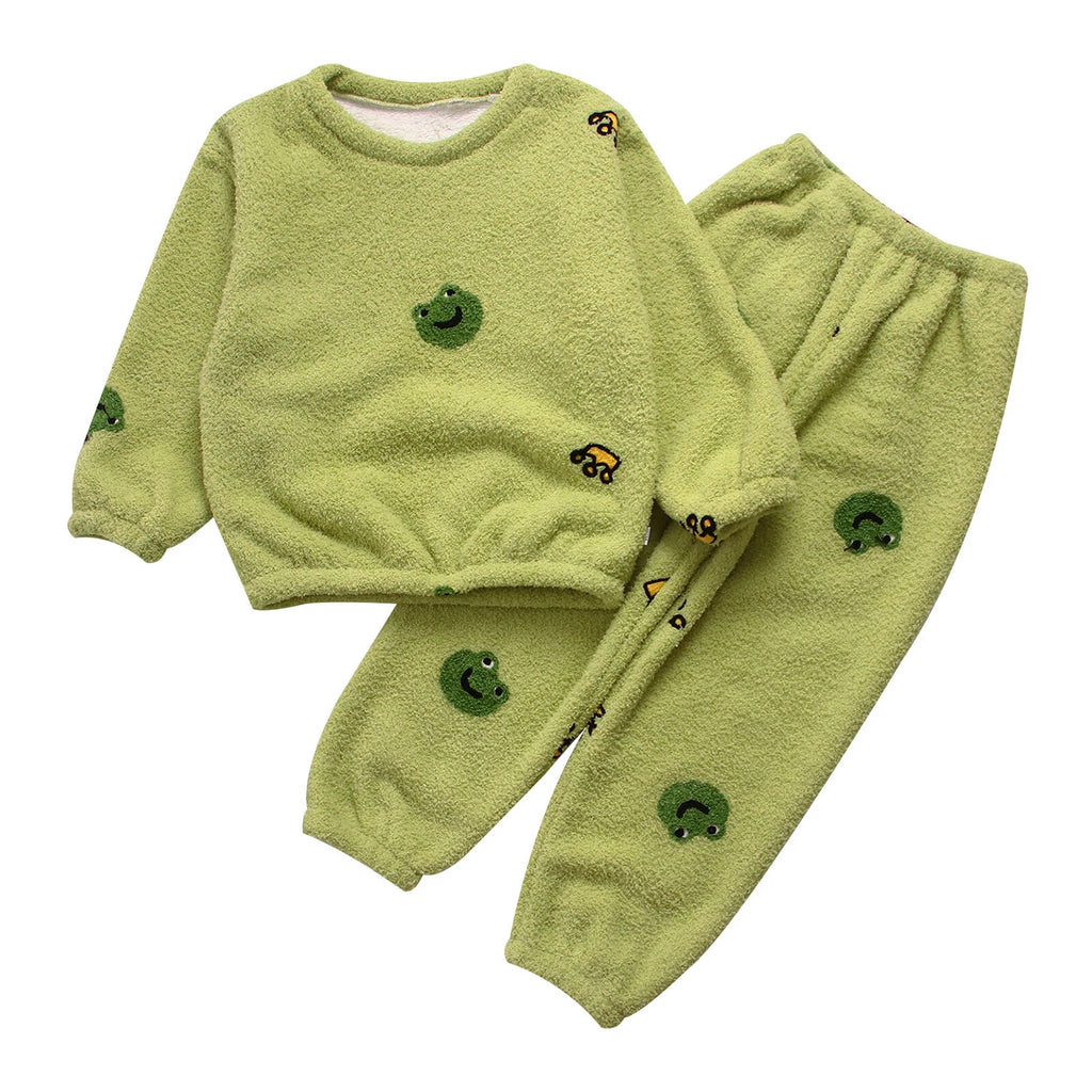 Kids Pyjamas Fleece Nightwear Elastic Waist Pyjama Set Warm 2 Piece-