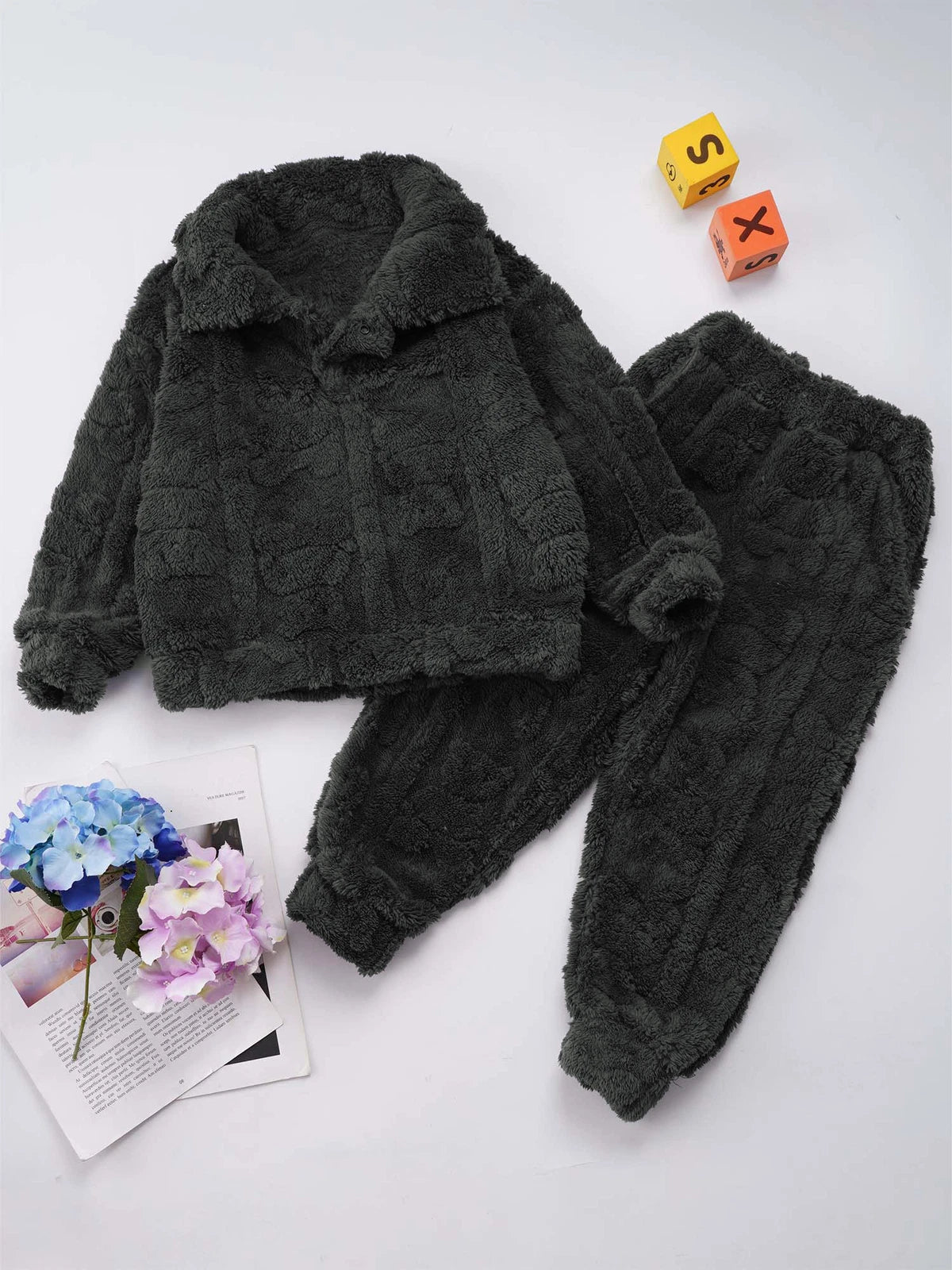 Kids Sleepwear Thicken Set Warm Pajamas Sleeping Sleepsuit Fleece 2pcs Casual