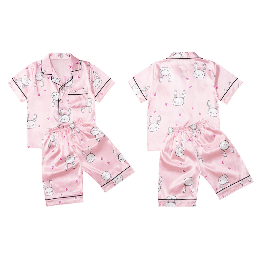 Boys Girls Pajamas Set Sleepwear Button Closure Top Shorts Nightwear Loungewear