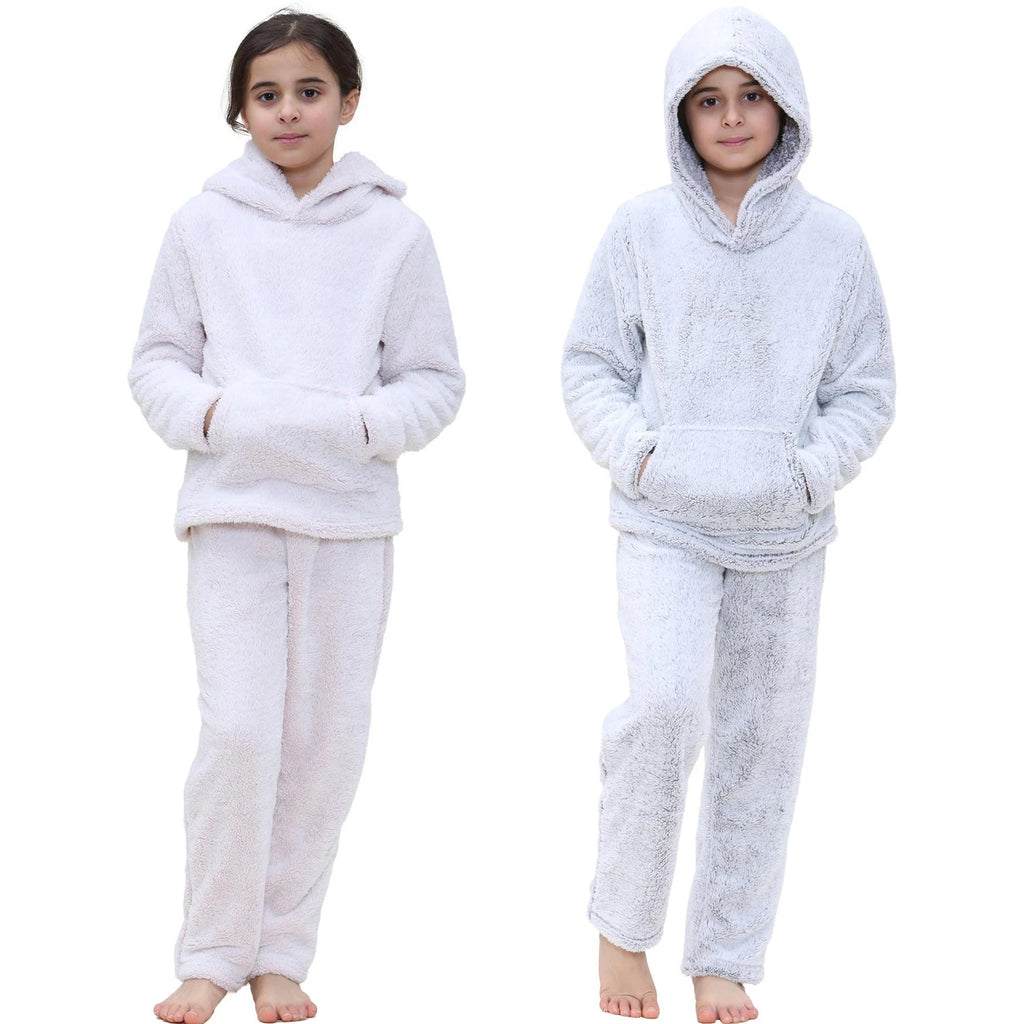 Kids Boys Girls Plain Pyjama Extra Soft Loungewear Flannel Fleece PJS Outfit Set
