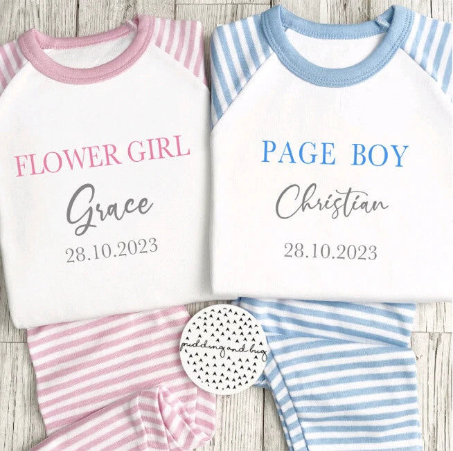 Personalised Page Boy Flower Girl Pyjamas bridesmaid  Pjs Wedding Favour