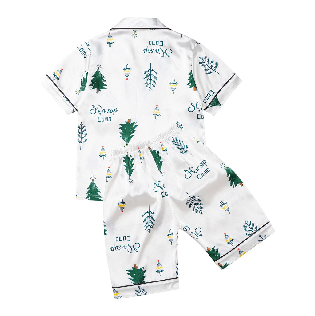 Boys Girls Pajamas Set Sleepwear Button Closure Top Shorts Nightwear Loungewear