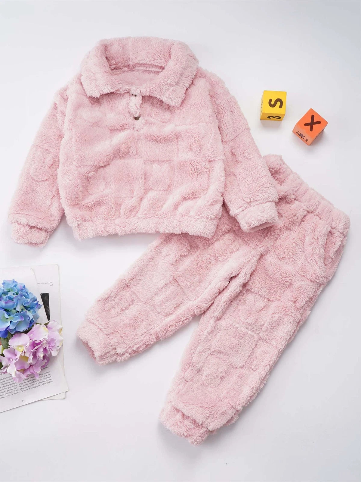 Kids Sleepwear Thicken Set Warm Pajamas Sleeping Sleepsuit Fleece 2pcs Casual