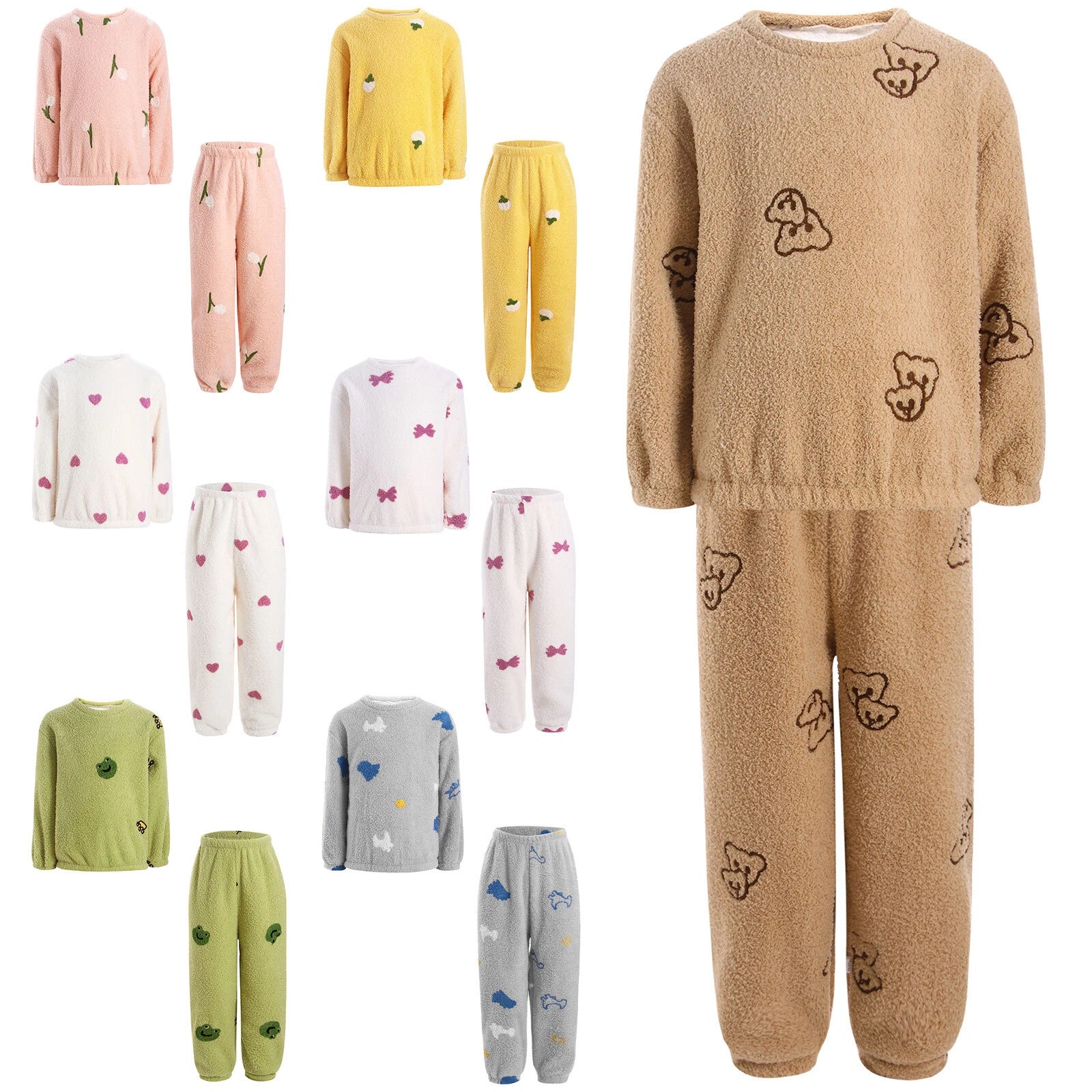 Kids Pyjamas Fleece Nightwear Elastic Waist Pyjama Set Warm 2 Piece-