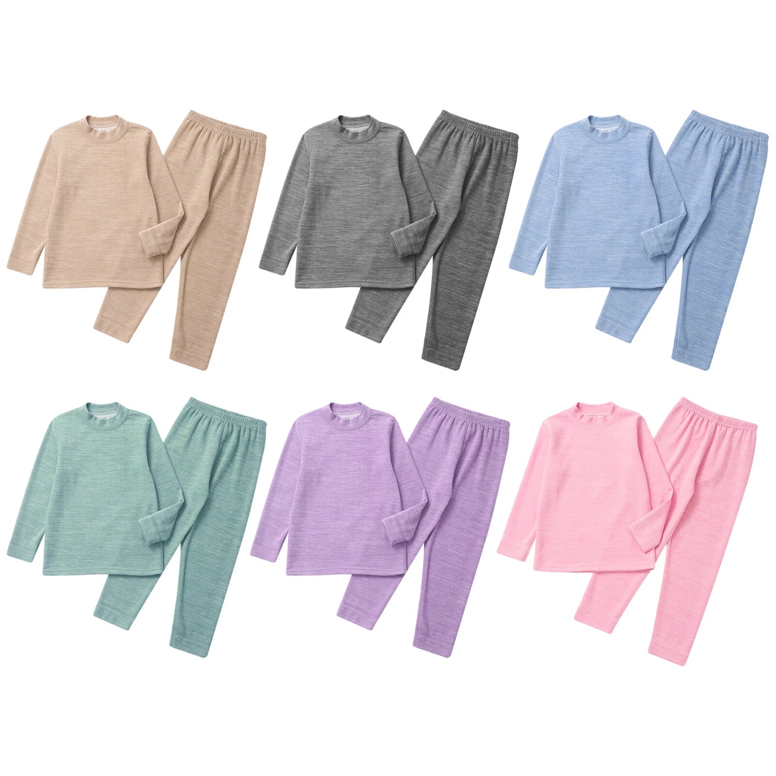 Girls Boys Pajamas Unisex Base Layer Suit Mock Neck Thermal Underwear Set Warm