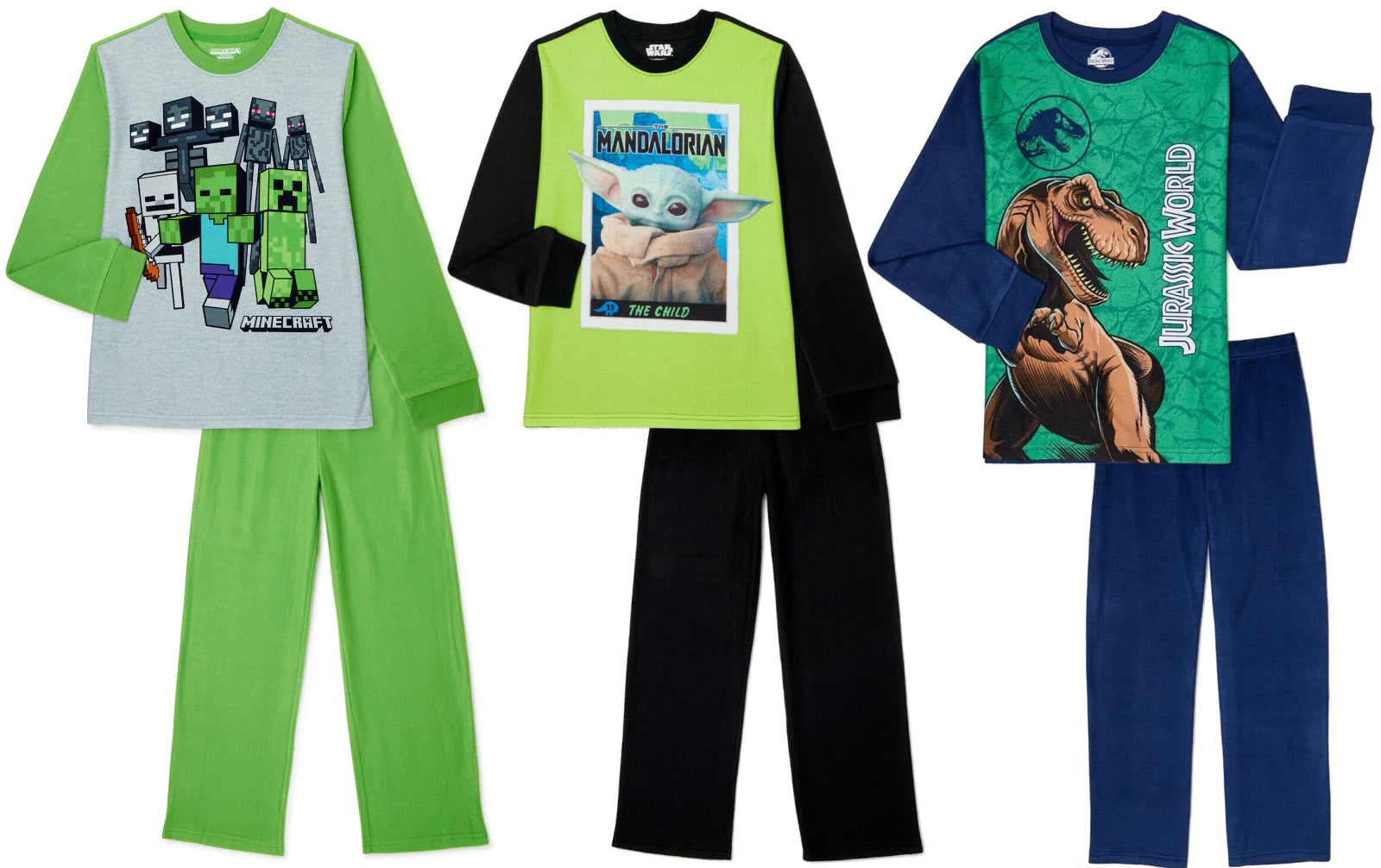 Jurassic Park / Star Wars the Child / Minecraft Boys Flannel Pajama Set 2-Piece