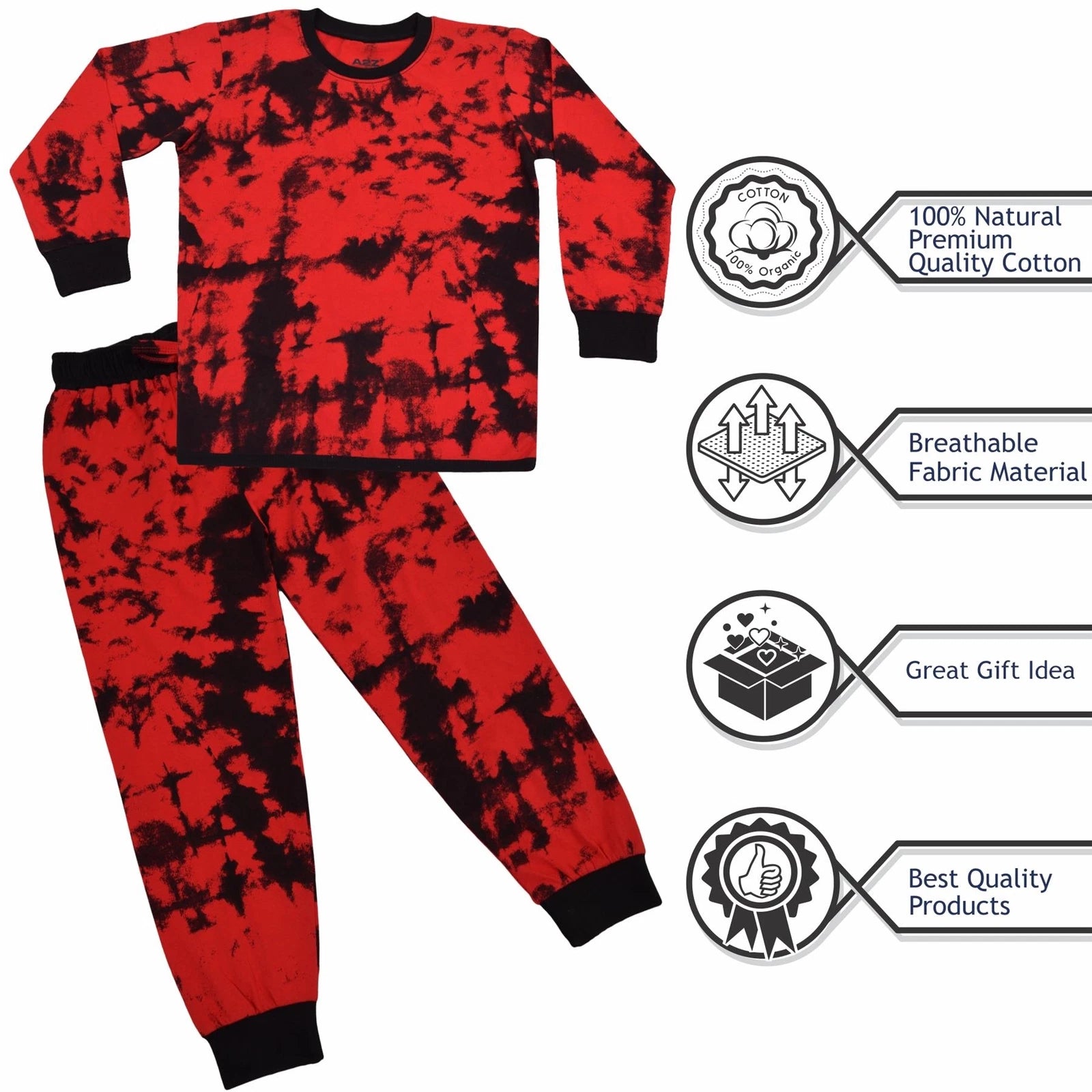 Kids Girls Boys Red Nose Day Pyjamas 2 Piece Tie Dye Set Cotton PJS Nightwear