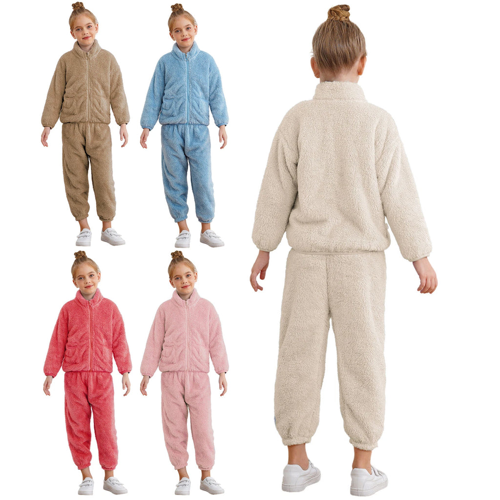 Kids Boys Girls Pajama Set Warm Homewear Flannel Outfits Pants Loungewear Tops