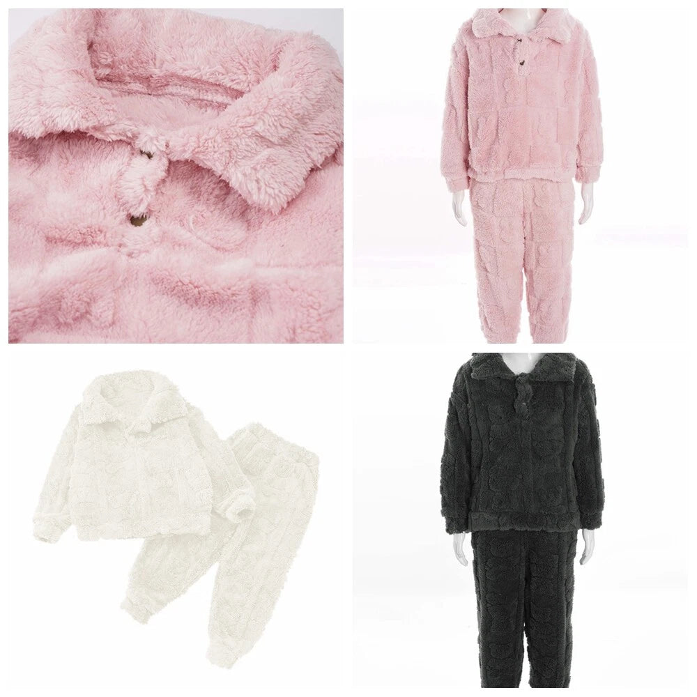 Kids Set Casual Pajamas Winter Sleepwear Elastic Waistband Top With Long Pants