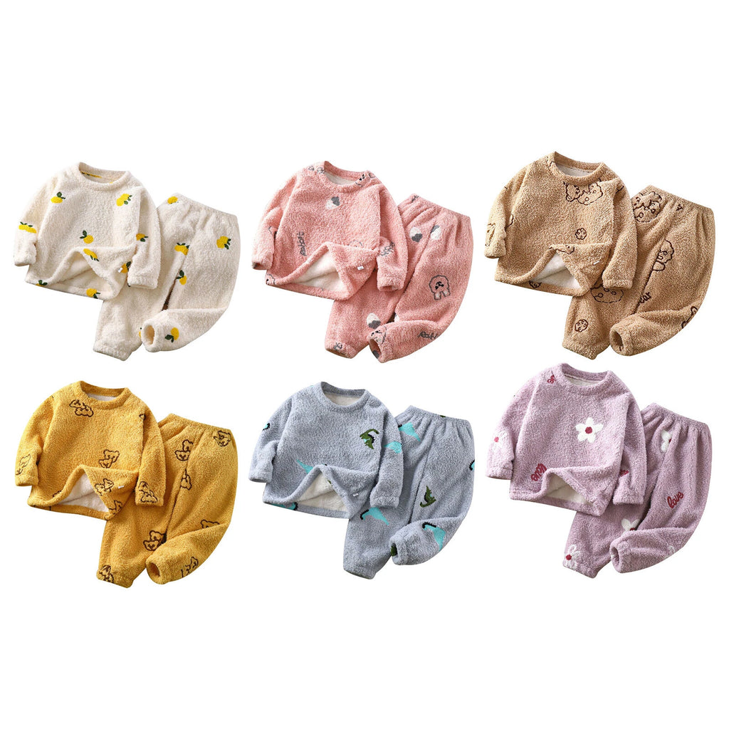 Unisex Kids Sleepwear Girls Set Print Pajamas Pullover Round Neck Cute Suit Top