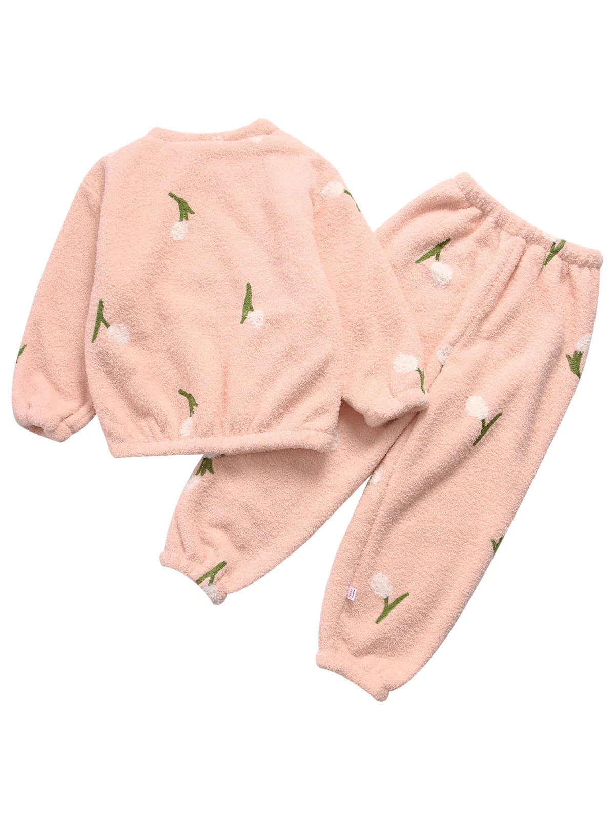 Kids Pyjamas Fleece Nightwear Elastic Waist Pyjama Set Warm 2 Piece-