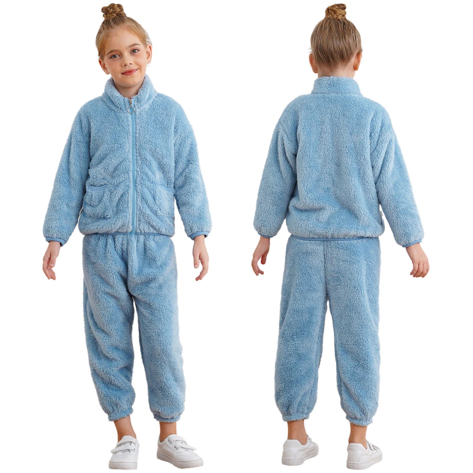 Kids Boys Girls Pajama Set Warm Homewear Flannel Outfits Pants Loungewear Tops