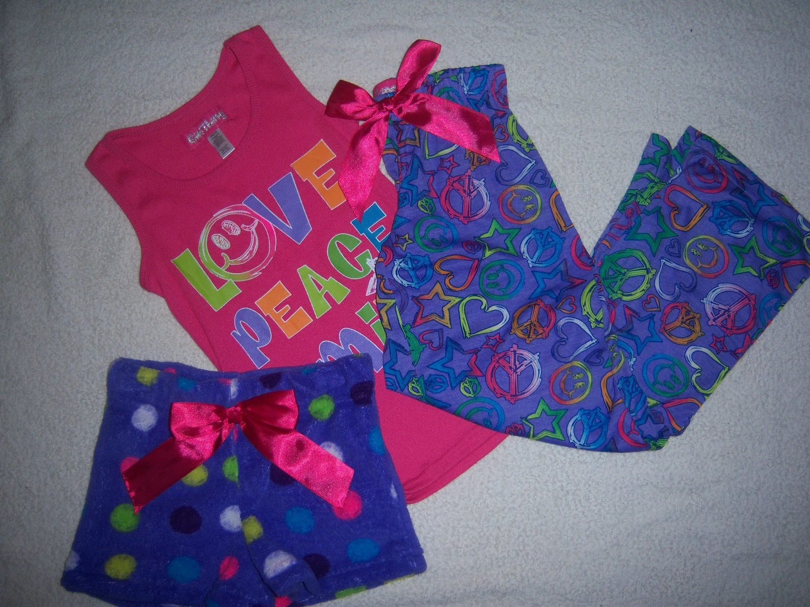 Girl Thing Brand 3 Piece PJ Pink Purple Shorts Pants Tops Set Size XS(4/5) NEW