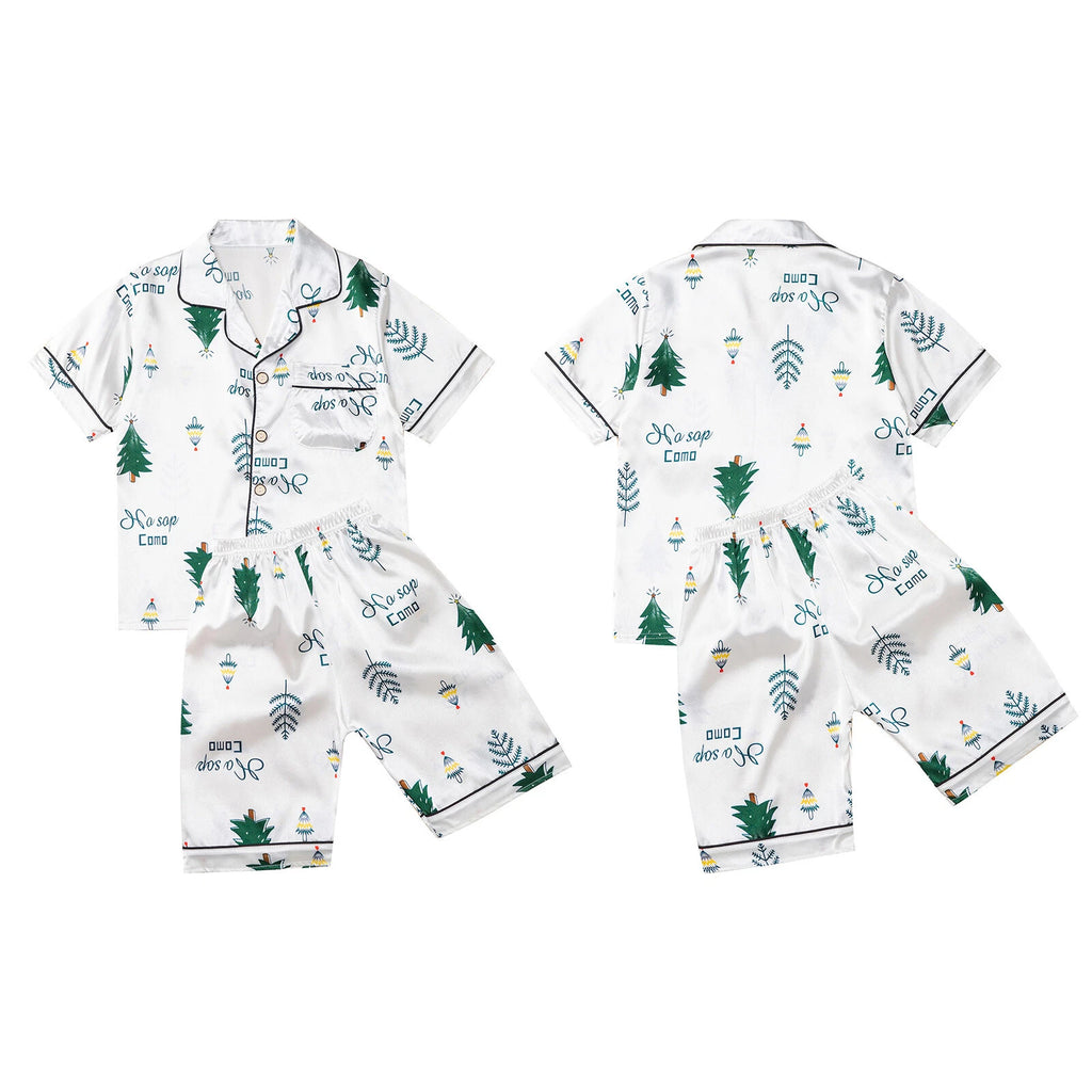 Boys Girls Pajamas Set Sleepwear Button Closure Top Shorts Nightwear Loungewear