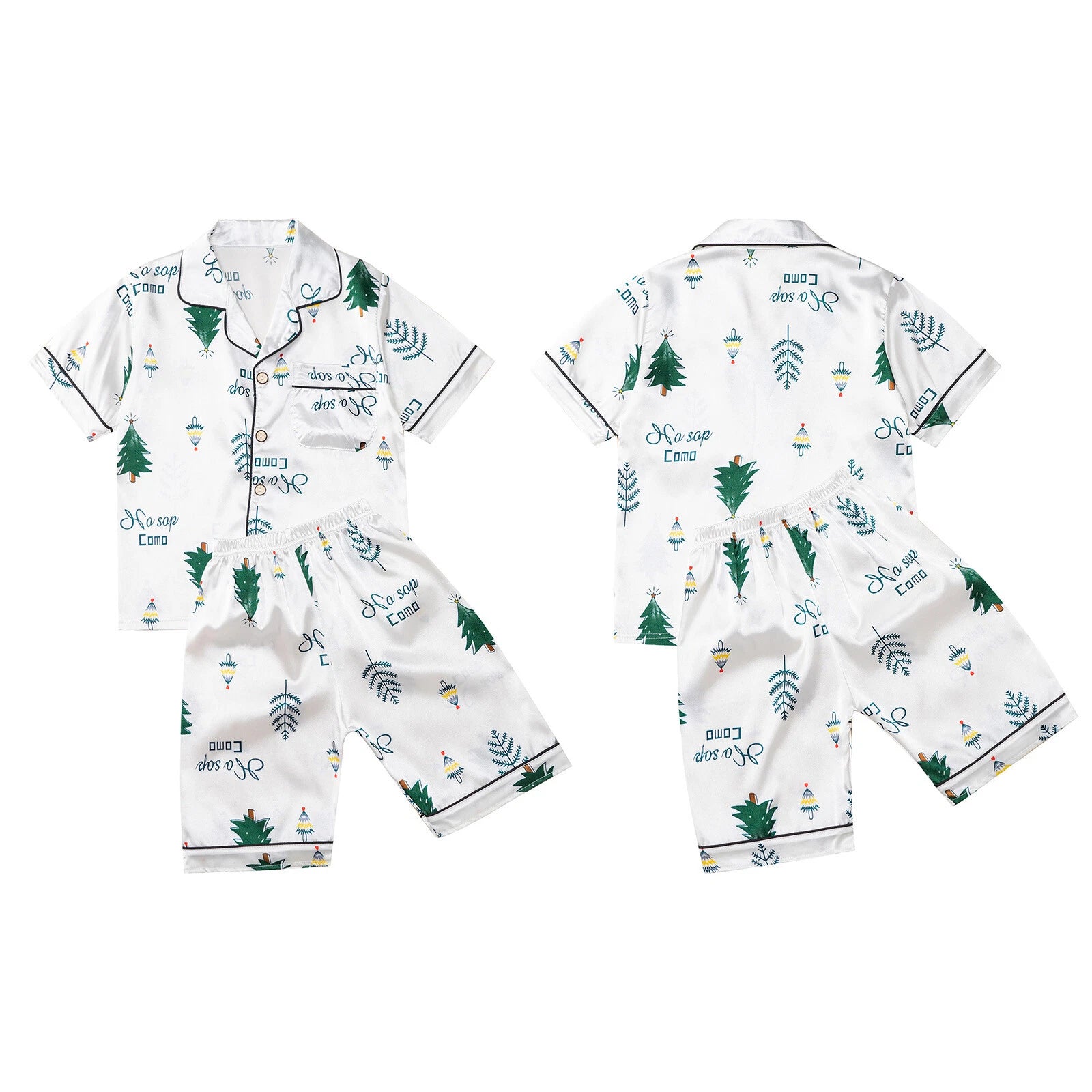 Boys Girls Pajamas Set Sleepwear Button Closure Top Shorts Nightwear Loungewear