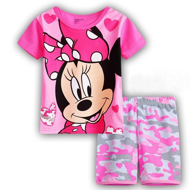 NEW Disney Cartoon Girls Short Sleeve 2-Piece Pajama Set