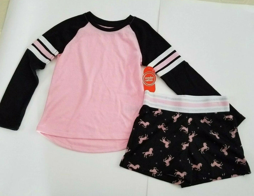 Girls Wonder Nation Brand 2 Piece LS Top Short Pajama Pink & Black Size 4-5 XS