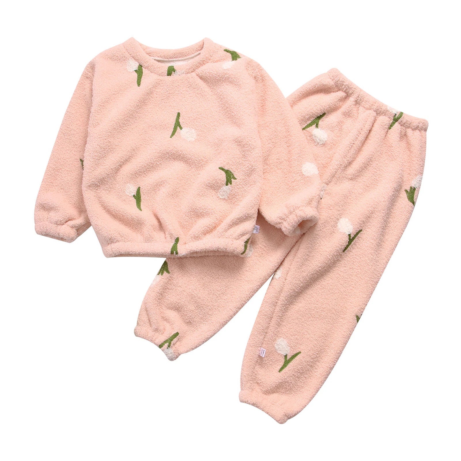 Kids Pyjamas Fleece Nightwear Elastic Waist Pyjama Set Warm 2 Piece-