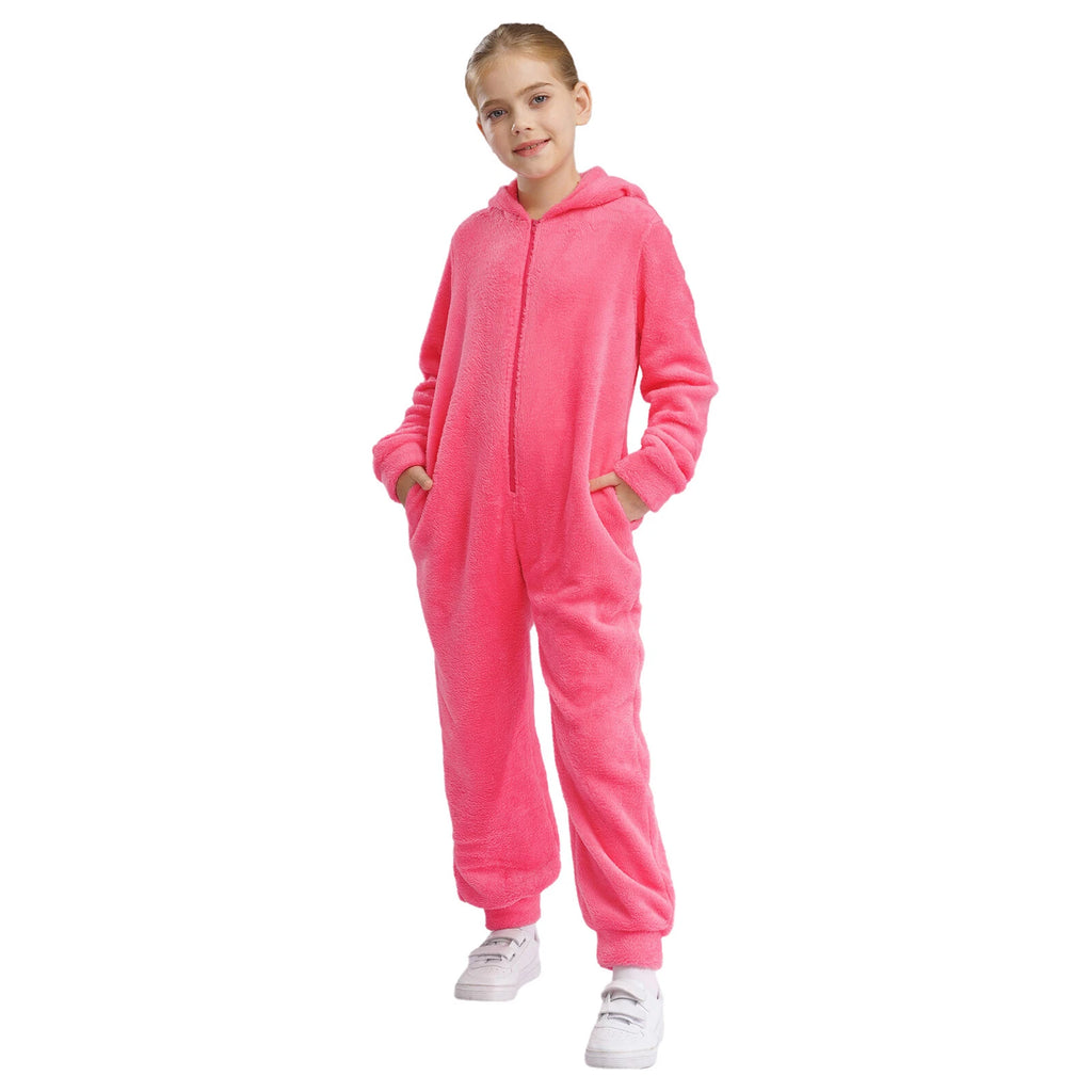 Unisex Kids Fleece Hooded Jumpsuit for Boys Girls Zip-up One Piece Pjs Sleepwear