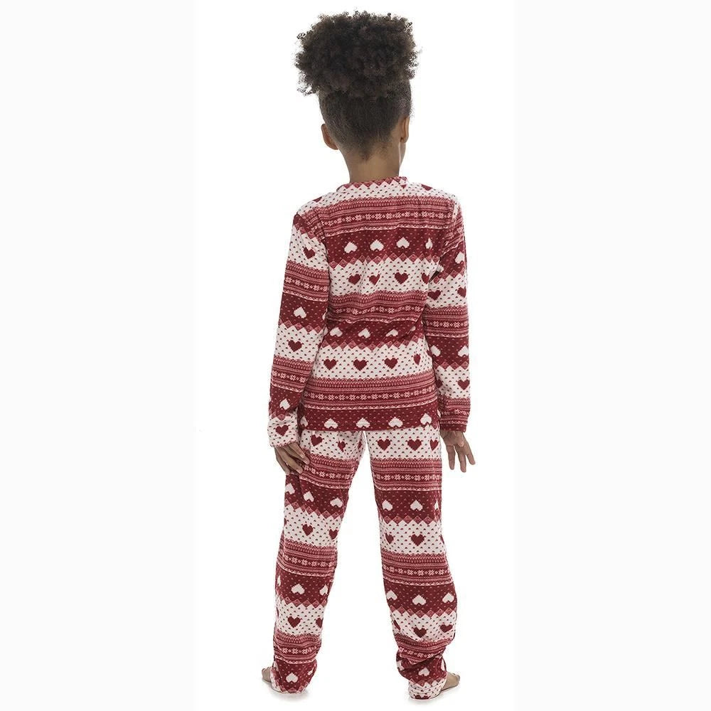 Kids Girls Soft Fleece Twosie Red Pyjamas With Eye Mask Comfortable PJS 7-13 Yrs
