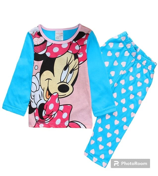 NEW Disney Cartoon Print Girls Long Sleeve 2-Piece Set Pajama