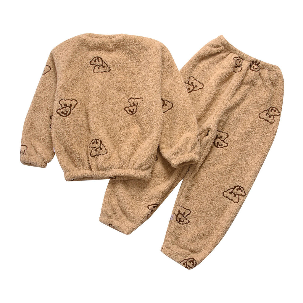 Kids Pyjamas Fleece Nightwear Elastic Waist Pyjama Set Warm 2 Piece-