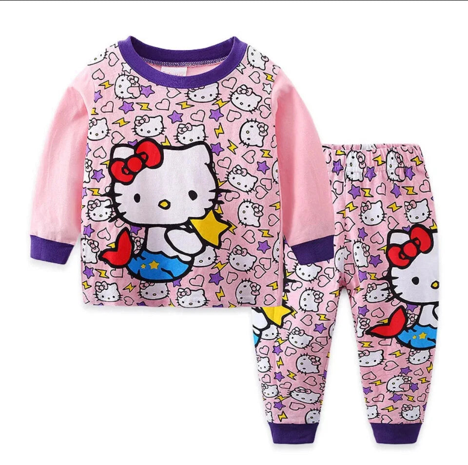 NEW Disney Cartoon Print Girls Long Sleeve 2-Piece Set Pajama